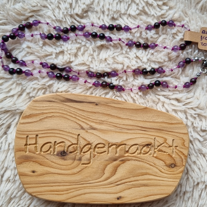 Fijne ketting amethist, granaat en rozenkwarts