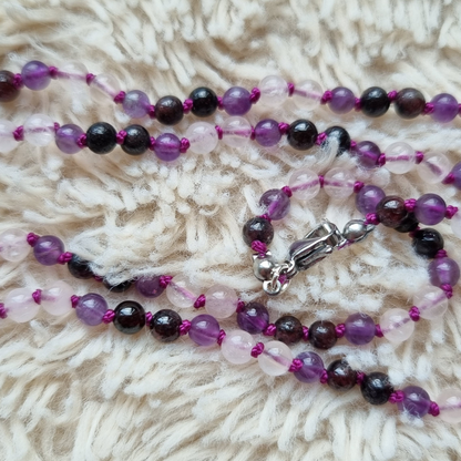 Fijne ketting amethist, granaat en rozenkwarts