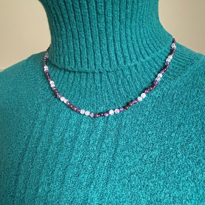 Fijne ketting amethist, granaat en rozenkwarts