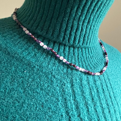 Fijne ketting amethist, granaat en rozenkwarts