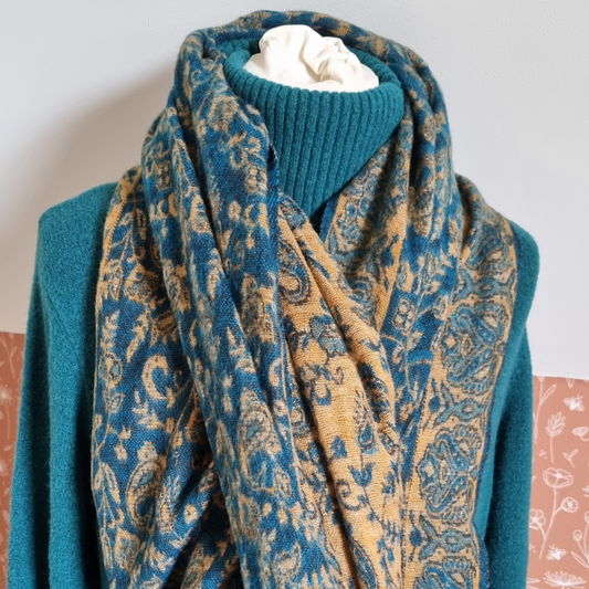 Meditatiedeken/ sjaal blauw-oranje